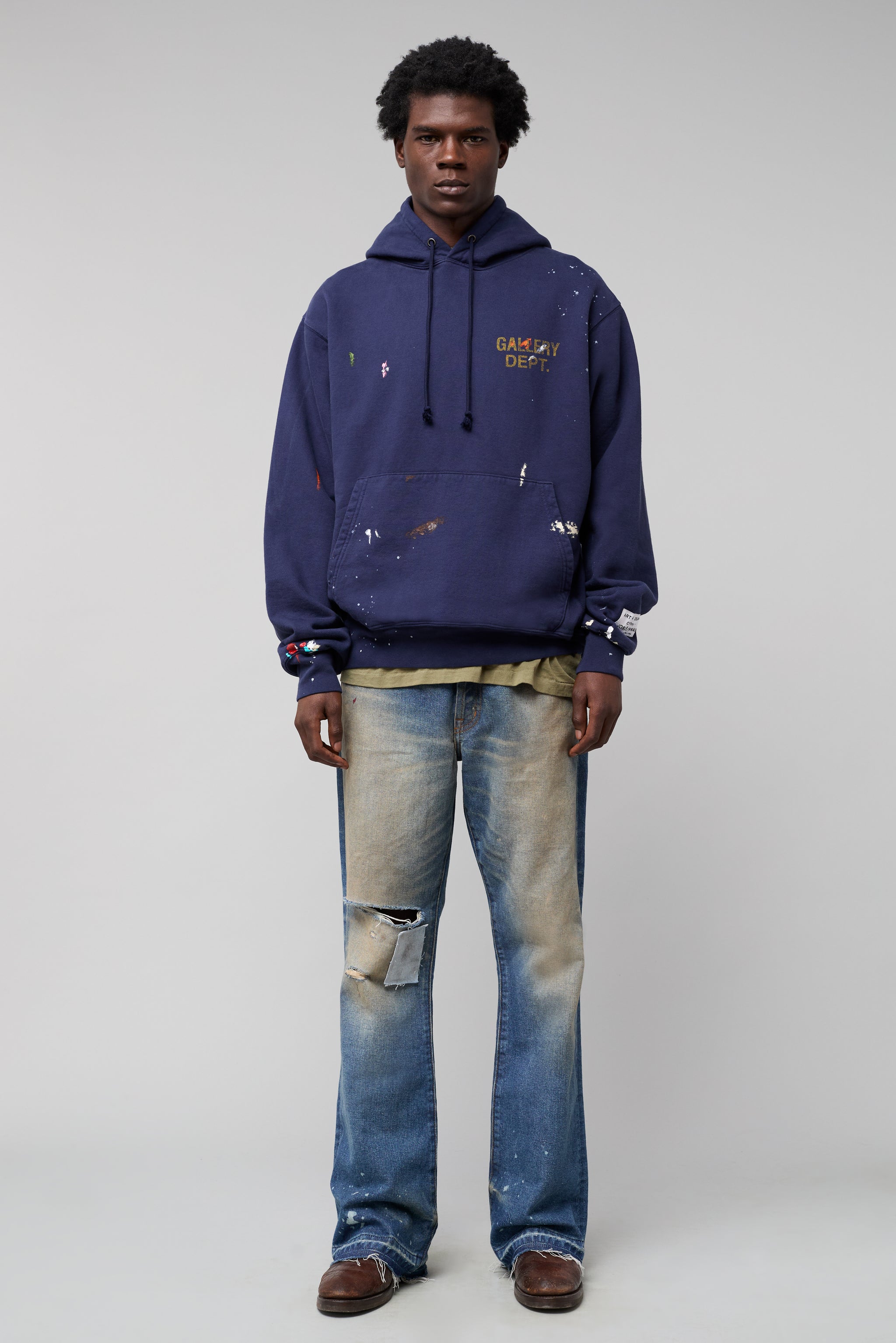 GALLERY DEPT. Logo-Print Paint-Splattered Cotton-Jersey Hoodie for 