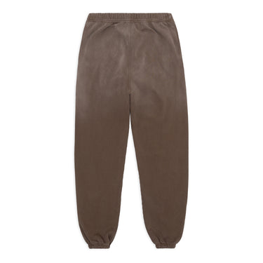 A pair of washed brown jogger sweatpants shown flat against a white background.