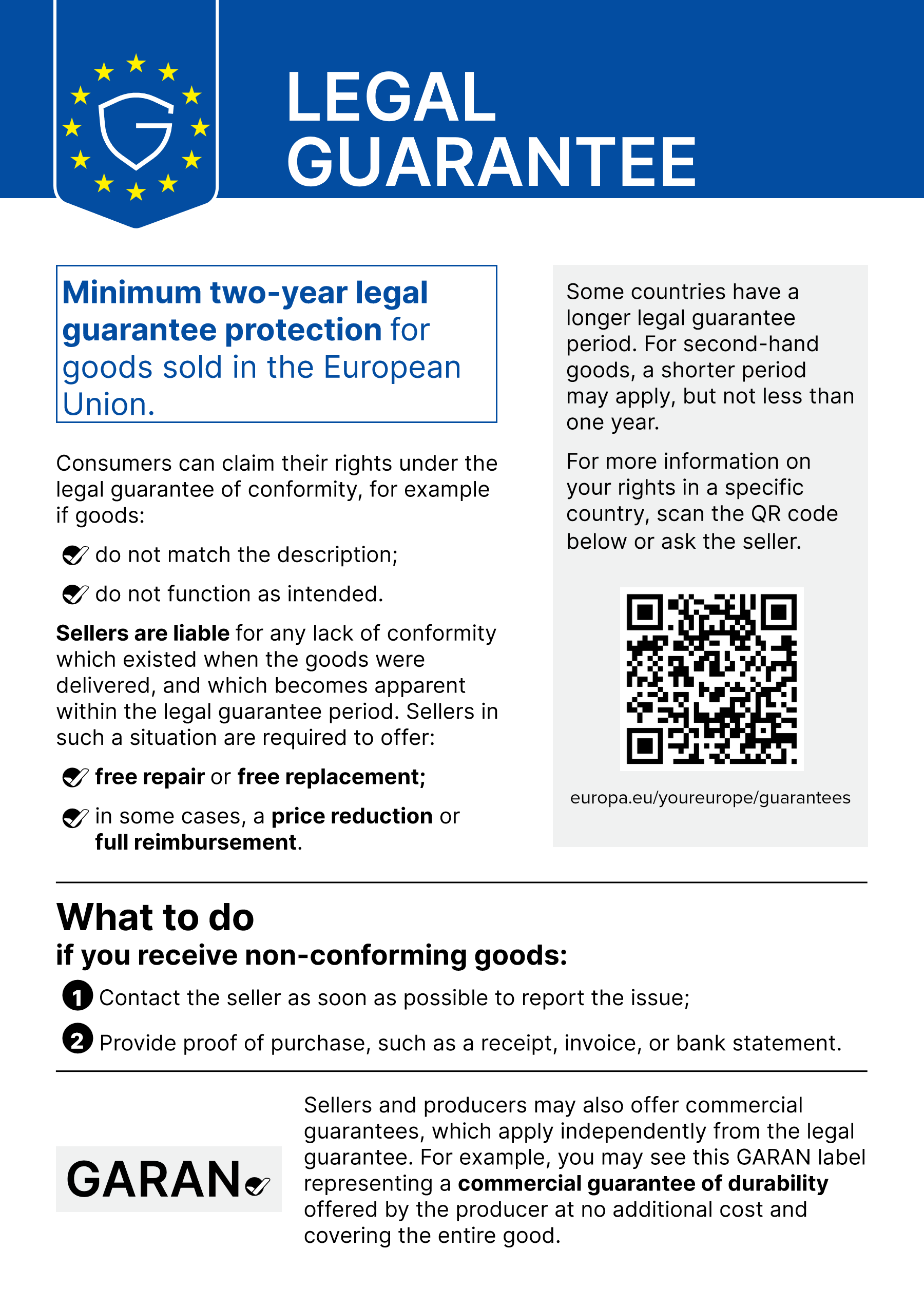 EU legal guarantee notice: consumers have a legal guarantee of at least two years if goods are faulty. See the text and link below for details.